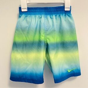 Nike Swim Breaker Big Kids Blue Green Ombre Stripe Brief-Lined Volley Shorts S